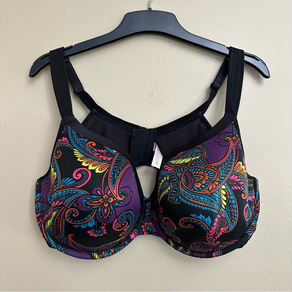 Cacique Black Multi Paisley Underwire Bra with Bright Accents